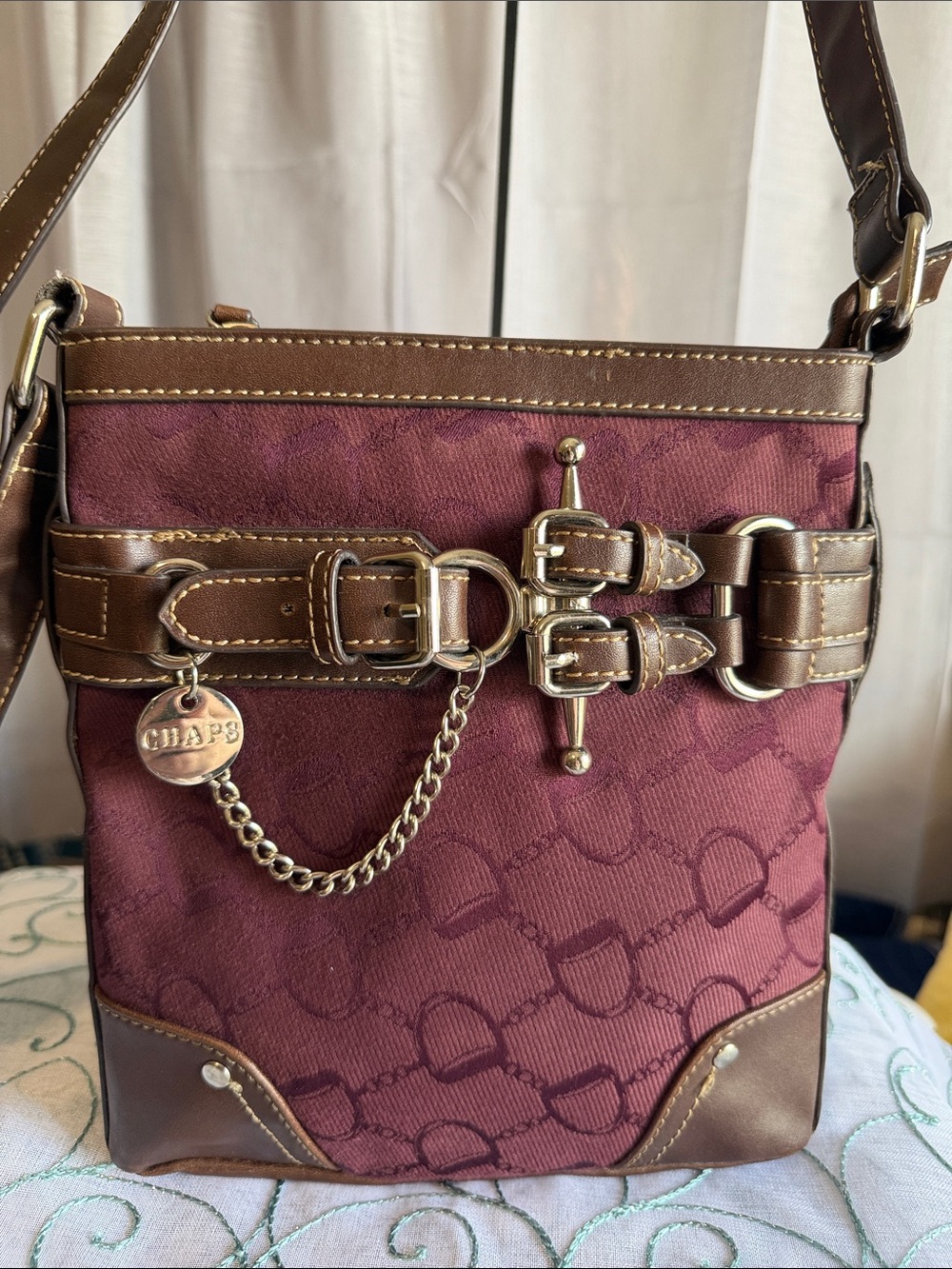 Ralph Lauren Chaps Burgundy and Brown Signature Crossbody Bag